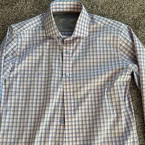 Stylish Twillory Men's Plaid Dress Shirt - Blue and Pink